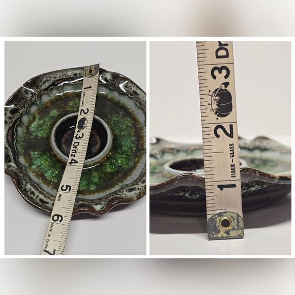 Native American Navajo Stoneware Pottery Crackle Glass Candle Holder Set NEW - Picture 8 of 9